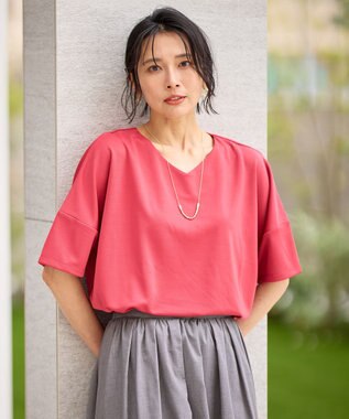 ANY ドライポンチVネックプルオーバー スカーレット