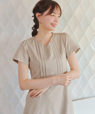 Tiaclasse L ピンタックステッチワンピース グレージュ