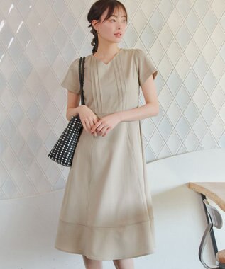 Tiaclasse L ピンタックステッチワンピース グレージュ