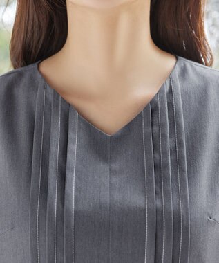 Tiaclasse L ピンタックステッチワンピース チャコールグレー