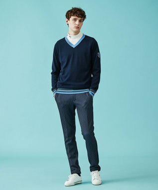 23区GOLF 【MEN】【手洗い可】裏地付き Vネックニット ネイビー系