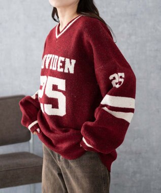 WEGO ナンバリングラインフラッフィーニット ワイン