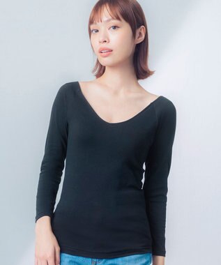 Wing あったかインナー オーガニックコットン混 やわらかくやさしい肌ざわり 【綿の贅沢オーガニック】 綿混 ネックひろめ 8分袖 長袖 秋 冬 EL4931ウイング／ワコール ブラック