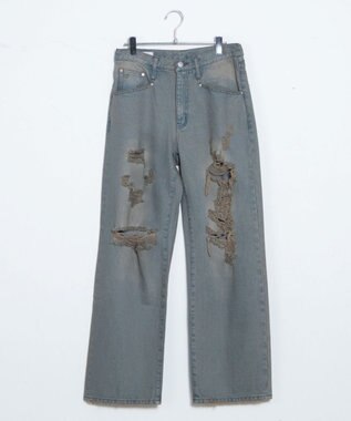 WEGO ダメージデニムワイドパンツ デニム中濃加工色