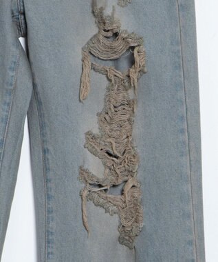 WEGO ダメージデニムワイドパンツ デニム中濃加工色