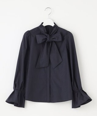 Feroux 【キレイ見えセットアップ対応】リボンタイ ブラウス ネイビー系
