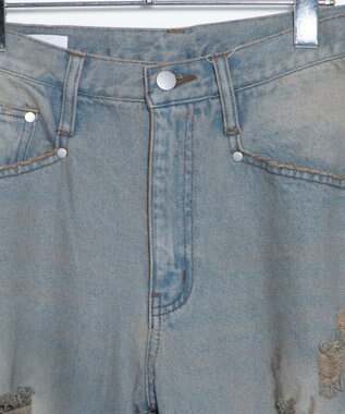 WEGO ダメージデニムワイドパンツ デニム中濃加工色