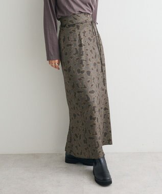 CRAFT STANDARD BOUTIQUE ヒョウ柄プリントIラインスカート Gray