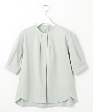 J.PRESS LADIES L 【吸水速乾】プレーティングジャージー バンドカラー カットソー ライトグリーン系