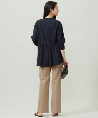 自由区 L シアーソフトシャンブレーペプラム ブラウス ネイビー
