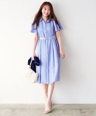 ANY SIS スムージーポリエステル ワンピース ブルーストライプ