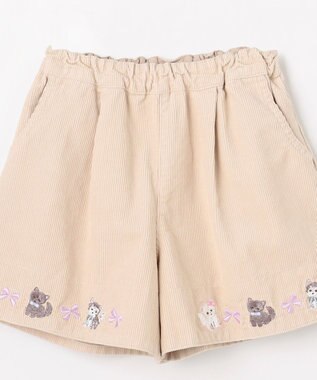 ANY KIDS ネコ刺繍 コーデュロイ ショートパンツ ベージュ