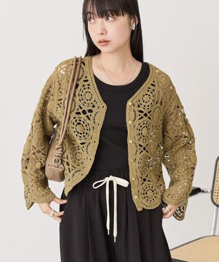 AMERICAN HOLIC クロシェニットVネックカーディガン Khaki