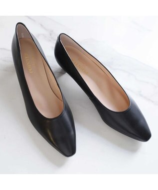 Pointer 【3.5cmヒール】日本製 高級本革ローヒールパンプス ブラック