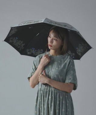 AND WOOL 〈一級遮光生地・晴雨兼用〉スミレ刺繍の日傘 （長傘タイプ） ホワイト