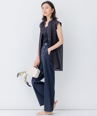 23区 【洗える】シアーストライプ ノースリーブ ブラウス ブラック系