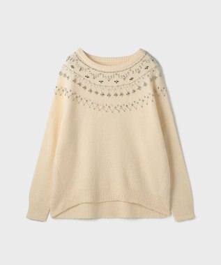 GRACE CONTINENTAL フェアアイル刺繍ニットトップ キナリ