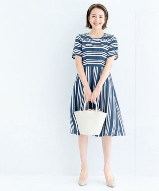 Tiaclasse 【洗える】 1枚でサマになるマルチボーダーワンピース ネイビー