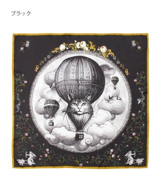 MOONBAT PAUL&JOE ACCESSOIRES(ポール & ジョー) シルクスカーフ 気球 ブーケ 88cm×88cm　手洗いOK ブラック