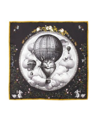 MOONBAT PAUL&JOE ACCESSOIRES(ポール & ジョー) シルクスカーフ 気球 ブーケ 88cm×88cm　手洗いOK ブラック