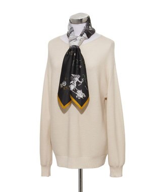 MOONBAT PAUL&JOE ACCESSOIRES(ポール & ジョー) シルクスカーフ 気球 ブーケ 88cm×88cm　手洗いOK ブラック