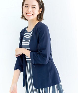 Tiaclasse 【洗える】 1枚でサマになるマルチボーダーワンピース ネイビー