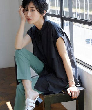 ICB 【接触冷感・UVケア・速乾・洗える】FluidBackSatin ドロストパンツ セラドン系