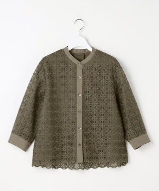 自由区 S ジオメトリックレース ブラウス カーキ