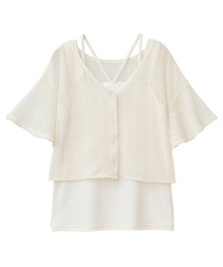 earth music&ecology ＳＥＴ２点レースカーディガン＋レイヤードインナー Ivory