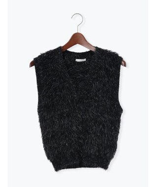 Te chichi シャギーヤーンVネックベスト ブラック