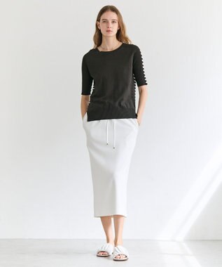 BEIGE， JULIE / コットンシルク 2WAY半袖ニット Ecru×Khaki