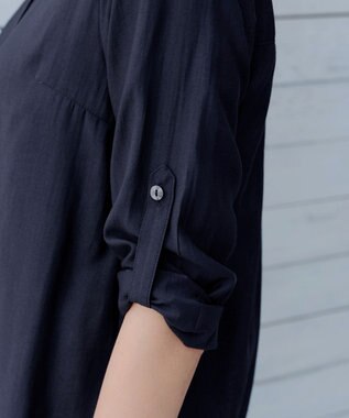 Tiaclasse L 【洗える】ノーカラーシアーシャツ ネイビー