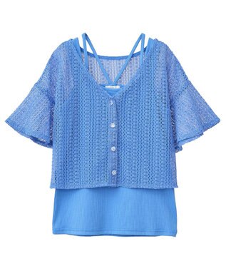 earth music&ecology ＳＥＴ２点レースカーディガン＋レイヤードインナー Blue