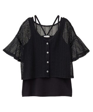 earth music&ecology ＳＥＴ２点レースカーディガン＋レイヤードインナー Black