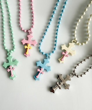WEGO Lカラーダブルクロスネックレス サックス