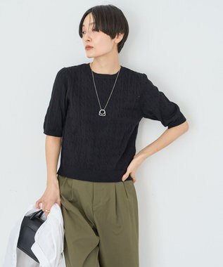 AMERICAN HOLIC ケーブル５分袖ニットプルオーバー Black