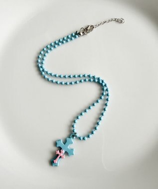 WEGO Lカラーダブルクロスネックレス サックス
