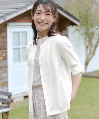 Tiaclasse L 【洗える】ノーカラーシアーシャツ オフホワイト