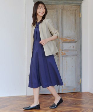 Tiaclasse L 【洗える】ノーカラーシアーシャツ ベージュ