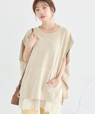 earth music&ecology ピグメントカンガルーポケットプルオーバー Beige