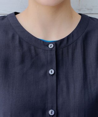 Tiaclasse L 【洗える】ノーカラーシアーシャツ ネイビー