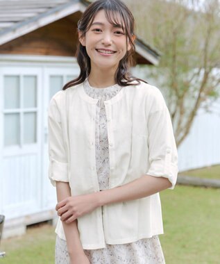 Tiaclasse L 【洗える】ノーカラーシアーシャツ オフホワイト