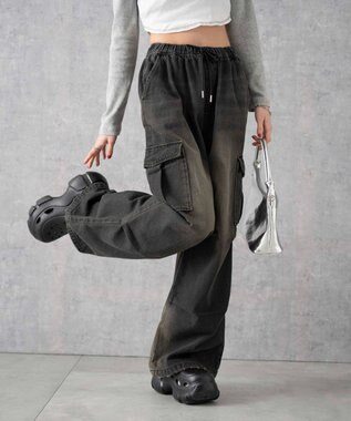 WEGO デニムパラシュートカーゴパンツ ブラック