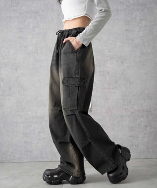 WEGO デニムパラシュートカーゴパンツ ブラック