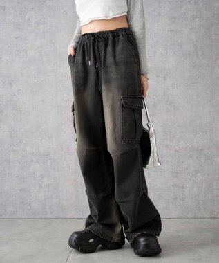 WEGO デニムパラシュートカーゴパンツ ブラック