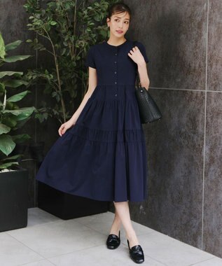 Tiaclasse 【洗える】 ティアードシャツワンピース ネイビー
