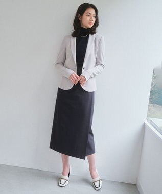 BEIGE， ZEPHYR / レザー切り替え ラップスカート Navy