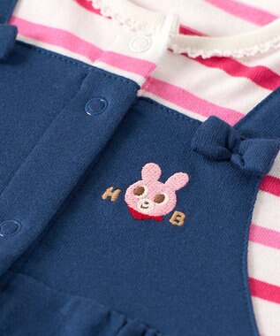 MIKI HOUSE HOT BISCUITS 【70-80cm】オーバーオール重ね着風 7分丈カバーオール 紺