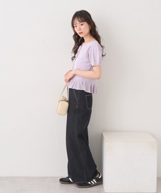 earth music&ecology ナローリボンペプラムニットカーディガン Lavender