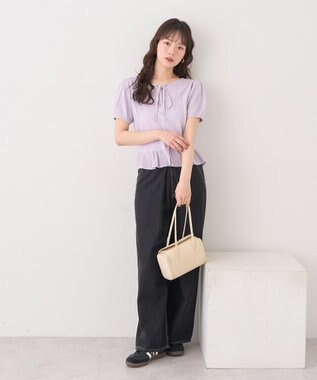 earth music&ecology ナローリボンペプラムニットカーディガン Lavender